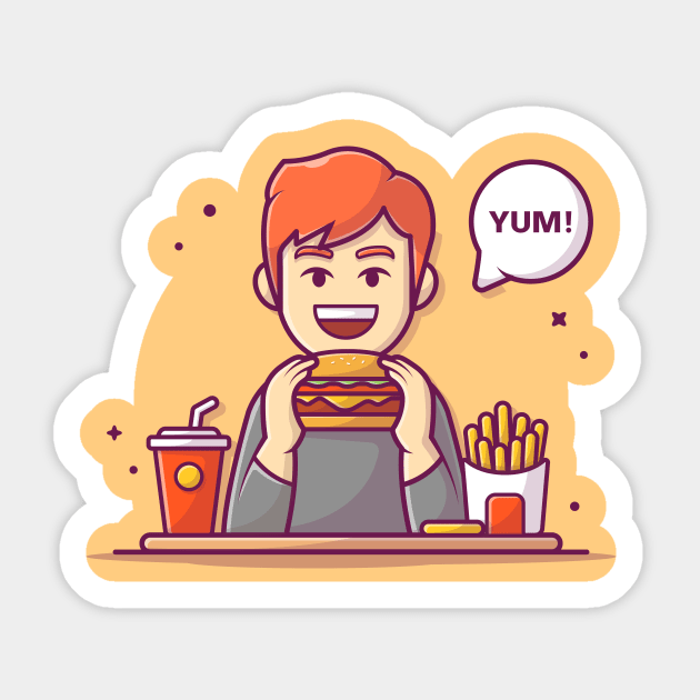 Men Eating Burger With French Fries And Soft Drink Cartoon Sticker by Catalyst Labs